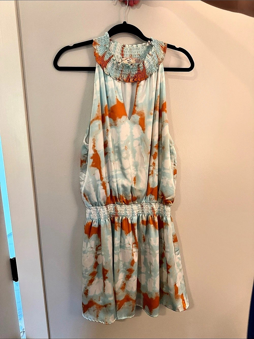 entro Abstract Mini Dress in Blue & Orange Size Large Like New